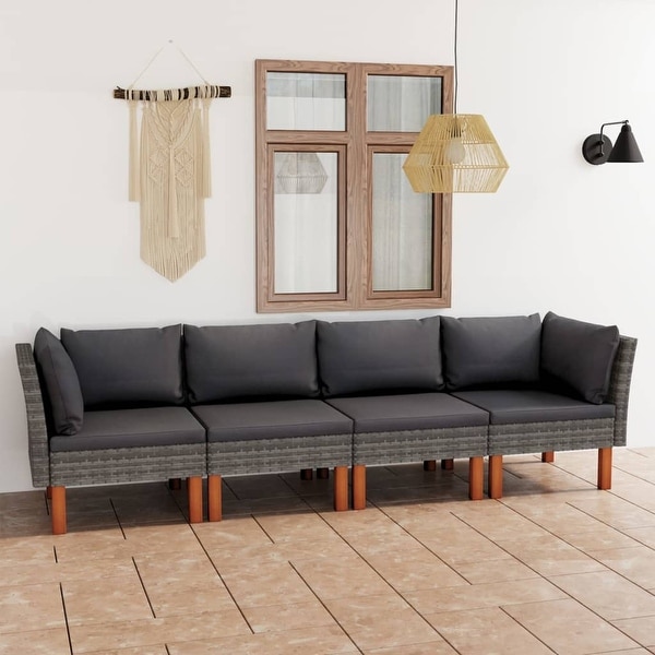 vidaXL 4Seater Patio Sofa with Cushions Gray Poly Rattan