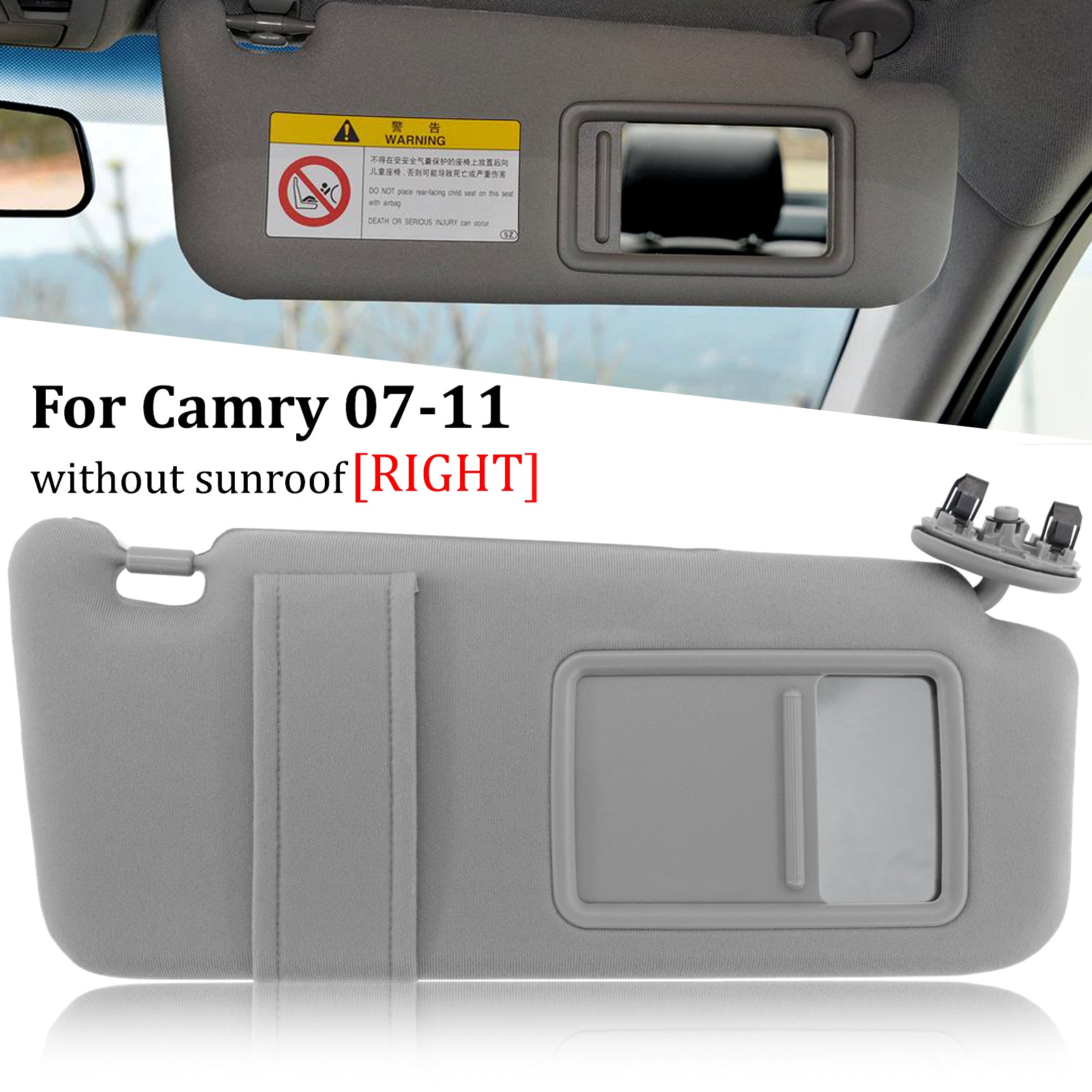 Sun Visor For Toyota Camry 2007-2011 Gray Right Passenger Side Sun Visor Without Sunroof