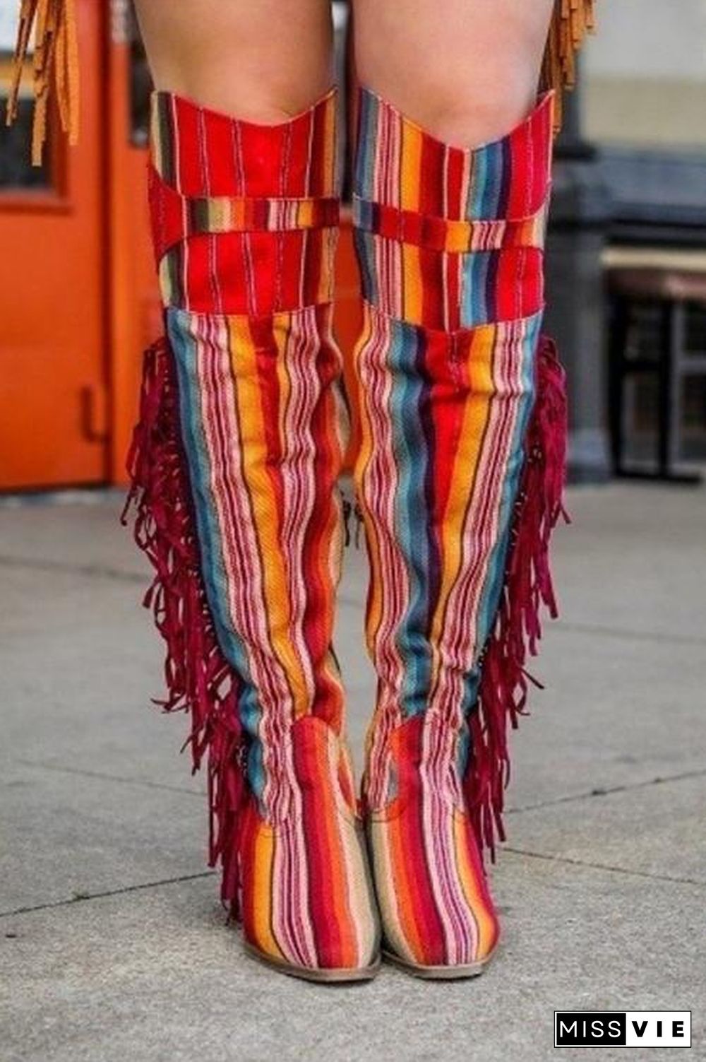 Fire Red Serape Fringe Boots