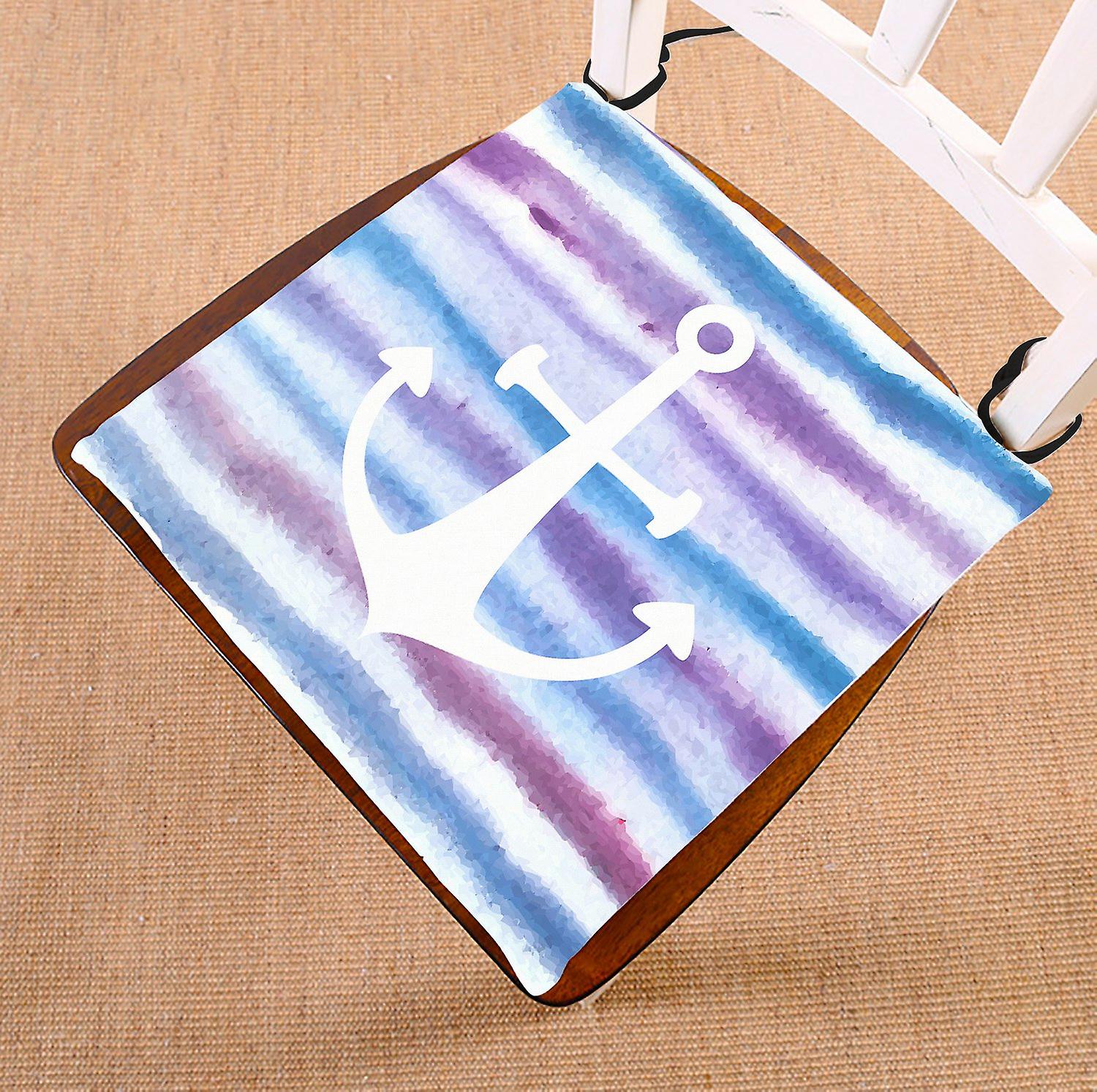 Nautical Ocean Chair Pad， Anchor On Watercolor Stripes Blue Purple Striped Seat Cushion Chair Cushion Floor Cushion 40x40 Cm