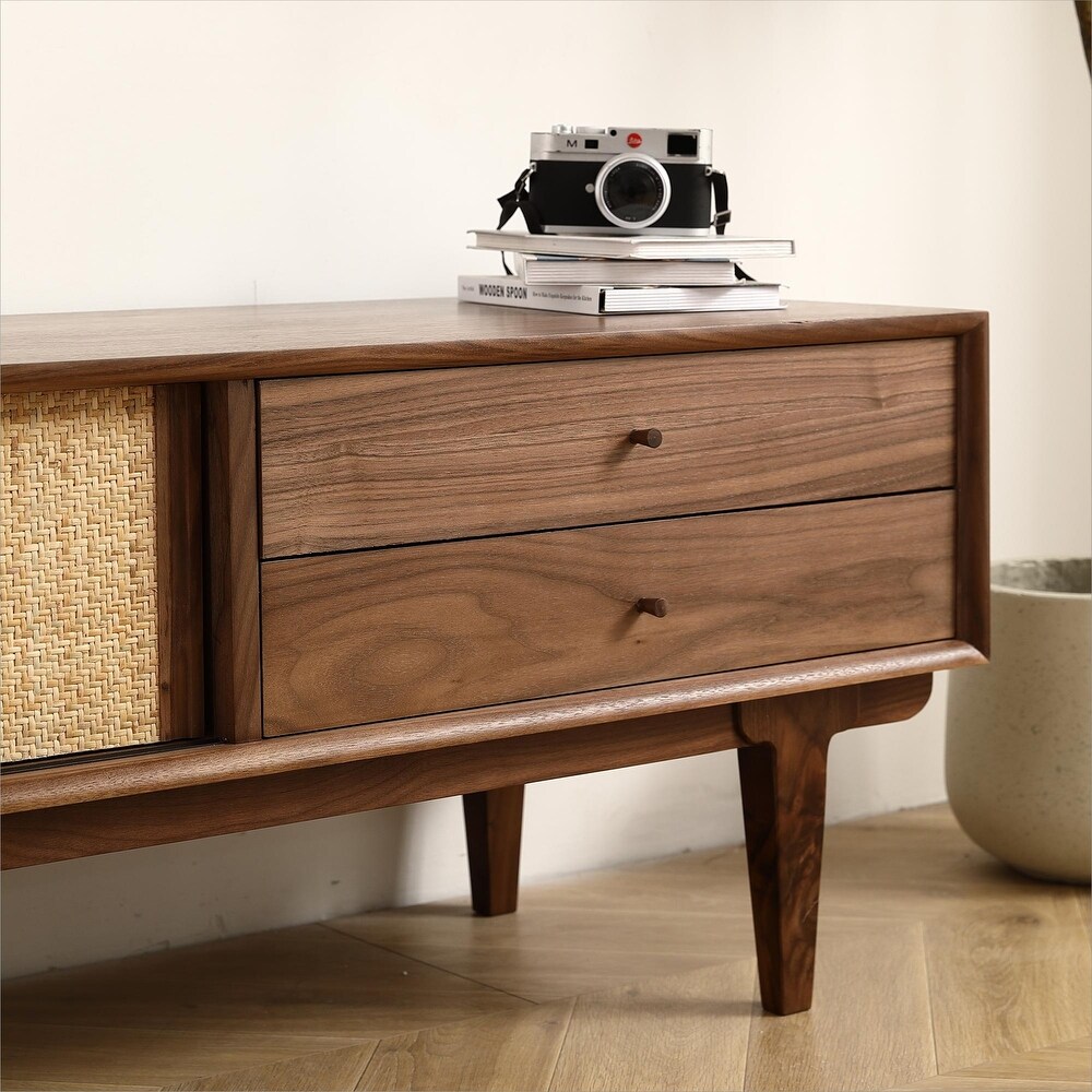 Black Walnut Rattan TV Stand   Perfect for Living Rooms  Bedrooms  and Offices.Sideboard Buffet Cabinet 68.90inch