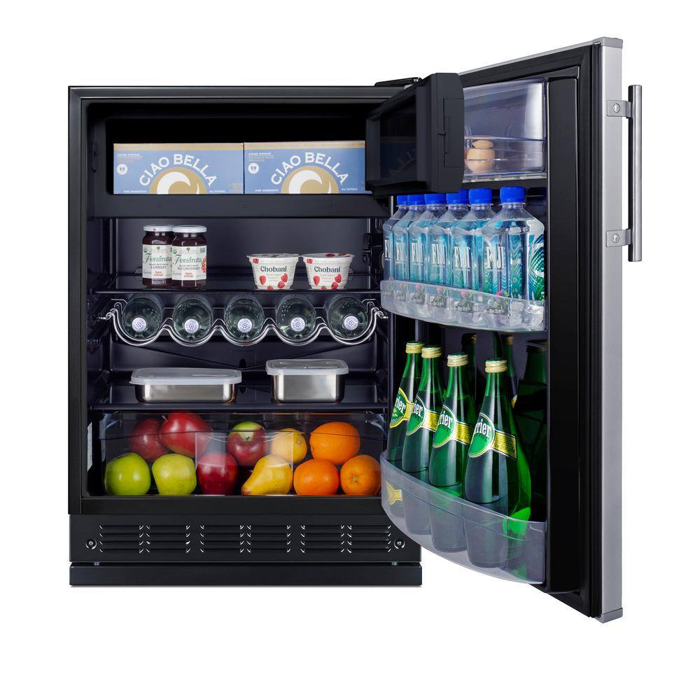 Summit Appliance 23.63 in. 4.9 cu.ft. Mini Refrigerator in Stainless Steel and Black with Freezer CT66BK2SSRS