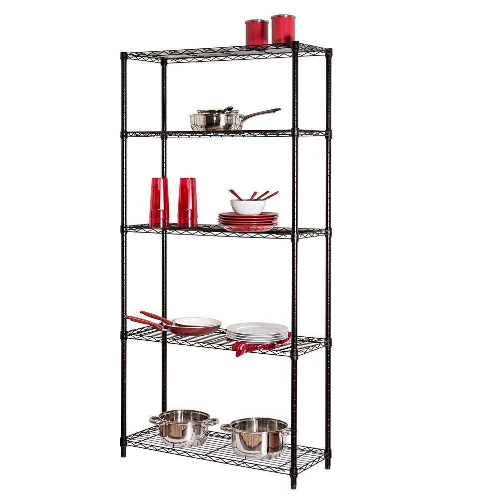 Honey-Can-Do Black 5-Tier Metal Wire Shelving Unit (14 in. D x 36 in. W x 72 in. H) SHF-01442