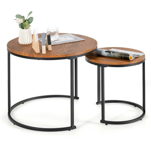 Set of 2 Round Stacking Nesting Coffee Tables