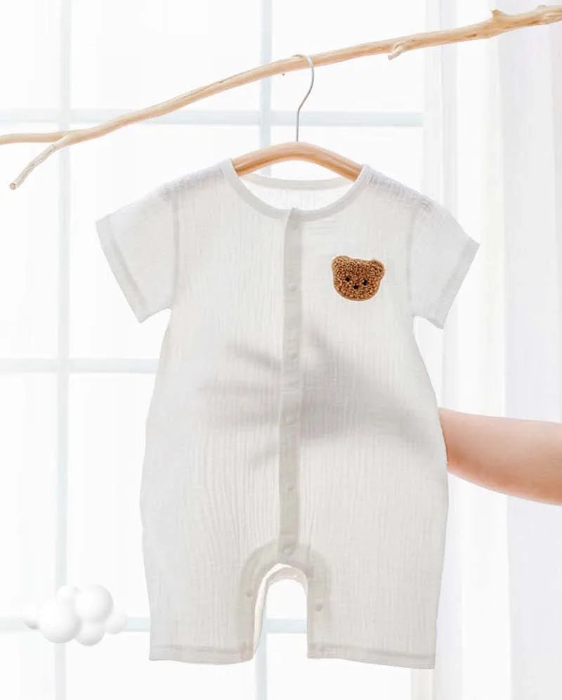 Baby Romper Muslin Short Sleeves Jumpsuit for Girls Boys Cute Bear One-Pieces Clothing Newborn Summer Thin Bodysuits