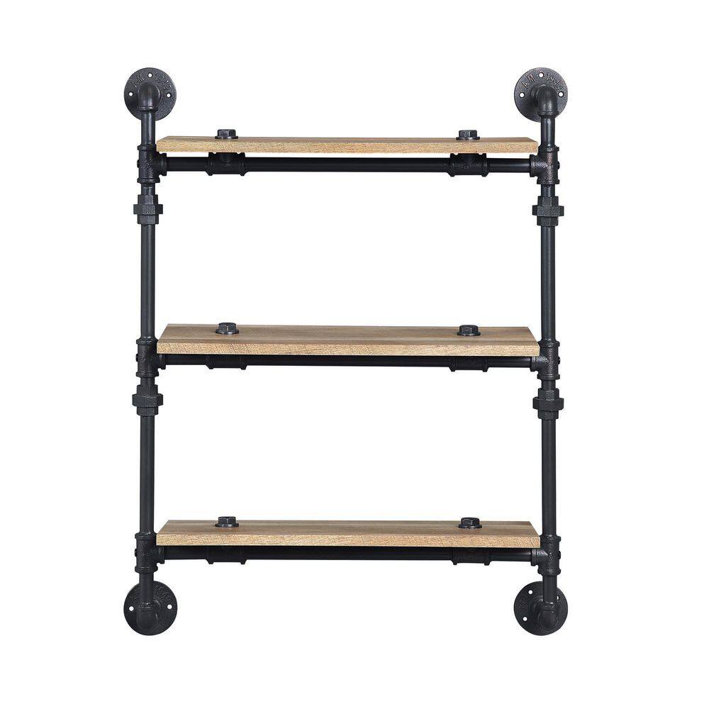 ZIRUWU 3-Shelves in Oak and Sandy Black Brantley Wall Rack ZQP-CR24A