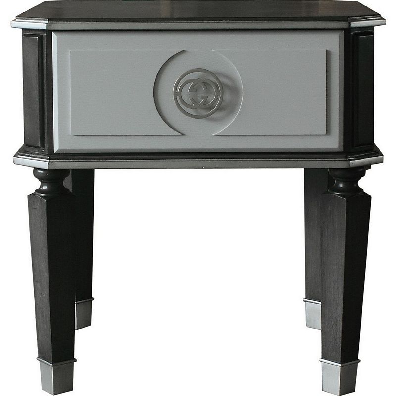 MDF End Table with 1 Drawer and Turned Tapered Legs， Gray and Silver