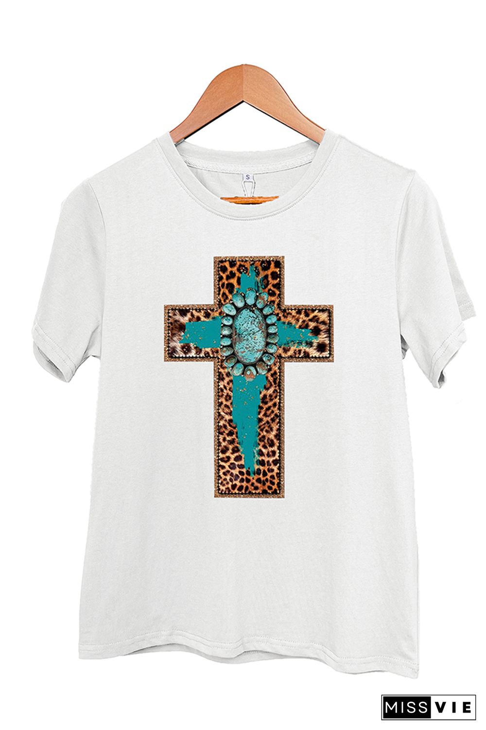 Cross Print Short Sleeve Graphic Tee Wholesale