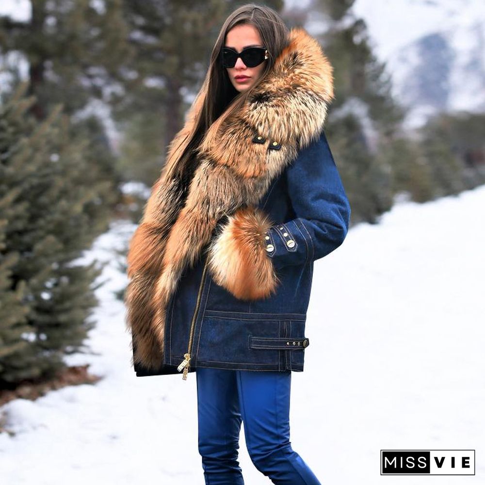 Classy Furry Faux Fur Collar Jacket Women's Fur Coats Online