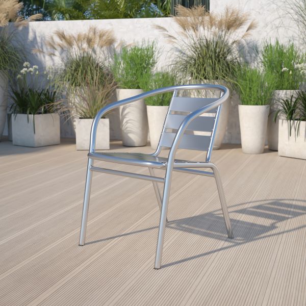 Flash Furniture Heavy Duty Aluminum Commercial Indoor-Outdoor Restaurant Stack Chair with Triple Slat Back