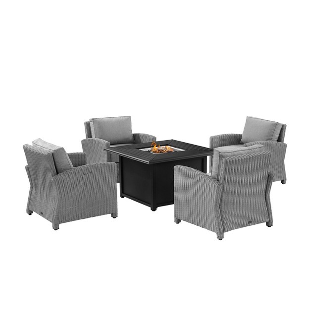 Bradenton 5pc Wicker Conversation Set With Fire Table Gray Crosley