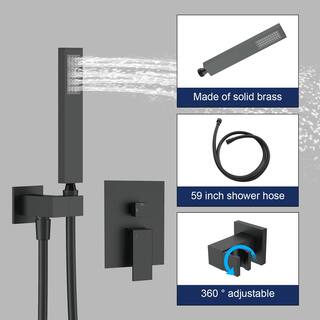 GIVING TREE 2-Spray Patterns with 12 in Wall Mount High Pressure Shower Faucet with Hand Shower in Matte Black(Valve Included) HDBTSY0001