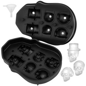 VEVOR Skull Ice Cube Tray， 6-Grid Skull Ice Ball Maker， Flexible Black Silicone Ice Tray with Lid  Funnel， Skull Ice Cubes in 3 Distinct Patterns for Beverages  Chocolates on Parties  Holidays