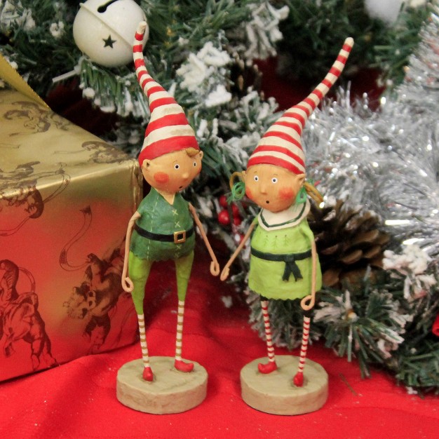 Lori Mitchell Tootsie amp Tinker Twinkle Two Figurines 8 0 Inches Christmas Elves Santa Helpers 10603 Polyresin Green