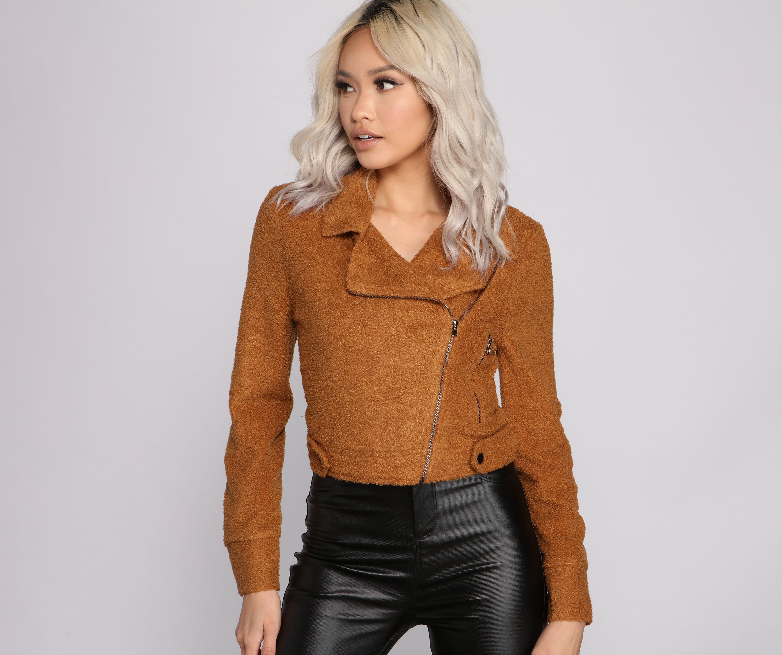 Chic Faux Fur Moto Style Jacket