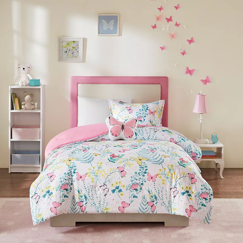 Mi Zone Kids Caroline Printed Butterfly Comforter Set and Throw Pillow