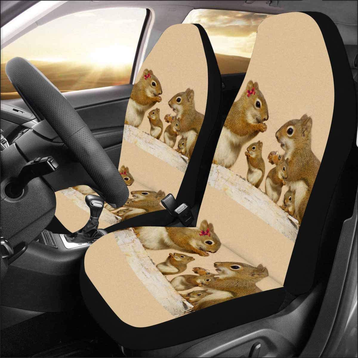 FMSHPON Set of 2 Car Seat Covers Squirrel Family Universal Auto Front Seats Protector Fits for Car，SUV Sedan，Truck