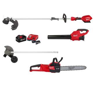 MW M18 FUEL 18-Volt Lithium-Ion Brushless Cordless Electric String TrimmerBlower Combo Kit wChainsaw Edger (4-Tool) 3000-21-49-16-2718-2727-20