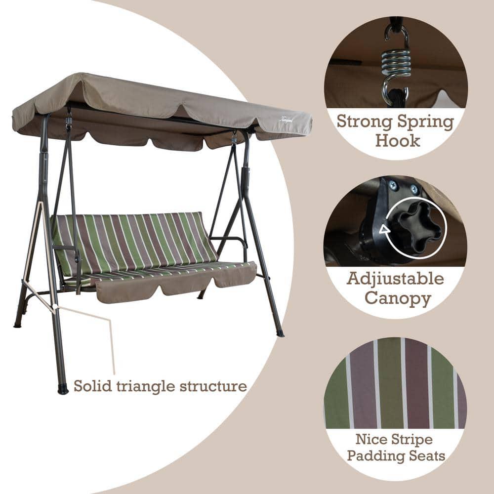 KOZYARD Powder Coated Steel Frame Lime Patio Swing with 3 Comfortable Cushion Seats and Strong Weather Resistant