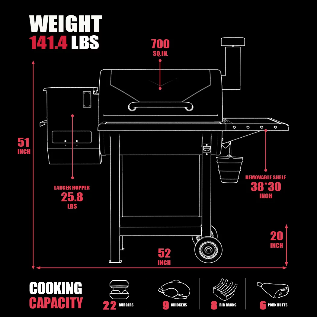 ASMOKE AS660N1 Wood Pellet Grill and Smoker 700 sq. in. with 2 Meat Probes， Chrome