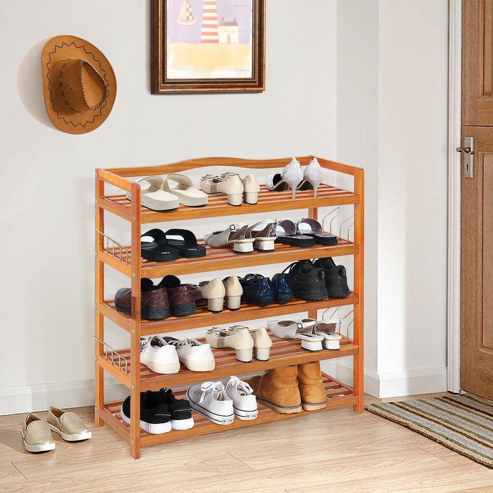 Costway 5 Tier Wood Shoe Rack Freestanding Large Shoe Storage