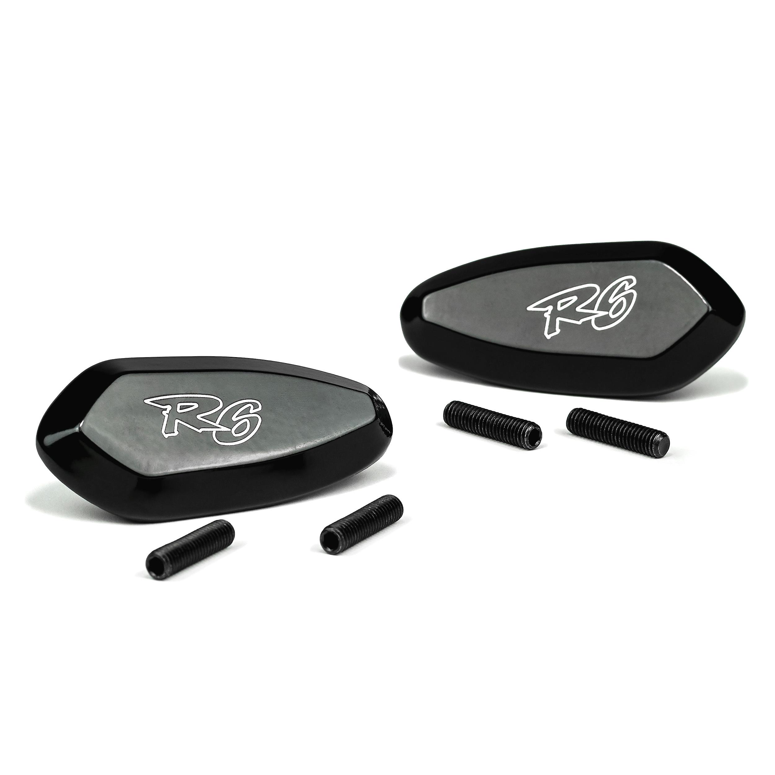 Mirror Block Off Base Plates Logo Engraved Black Compatible with 1999-2007 Yamaha R6 / YZF-R6