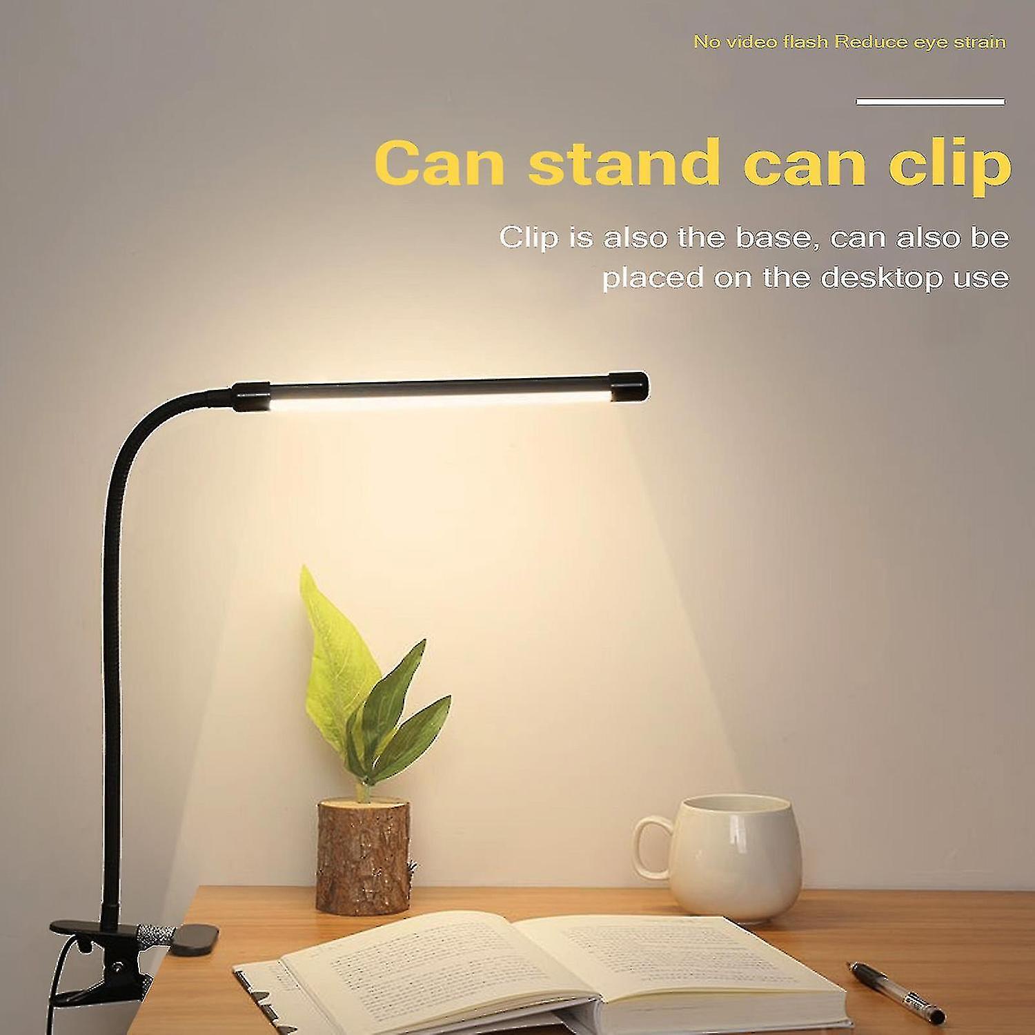 8w Led Clip On Lamp， Desk Light With 3 Modes 2m Cable Dimmer 10 Levels Clamp Table Lights