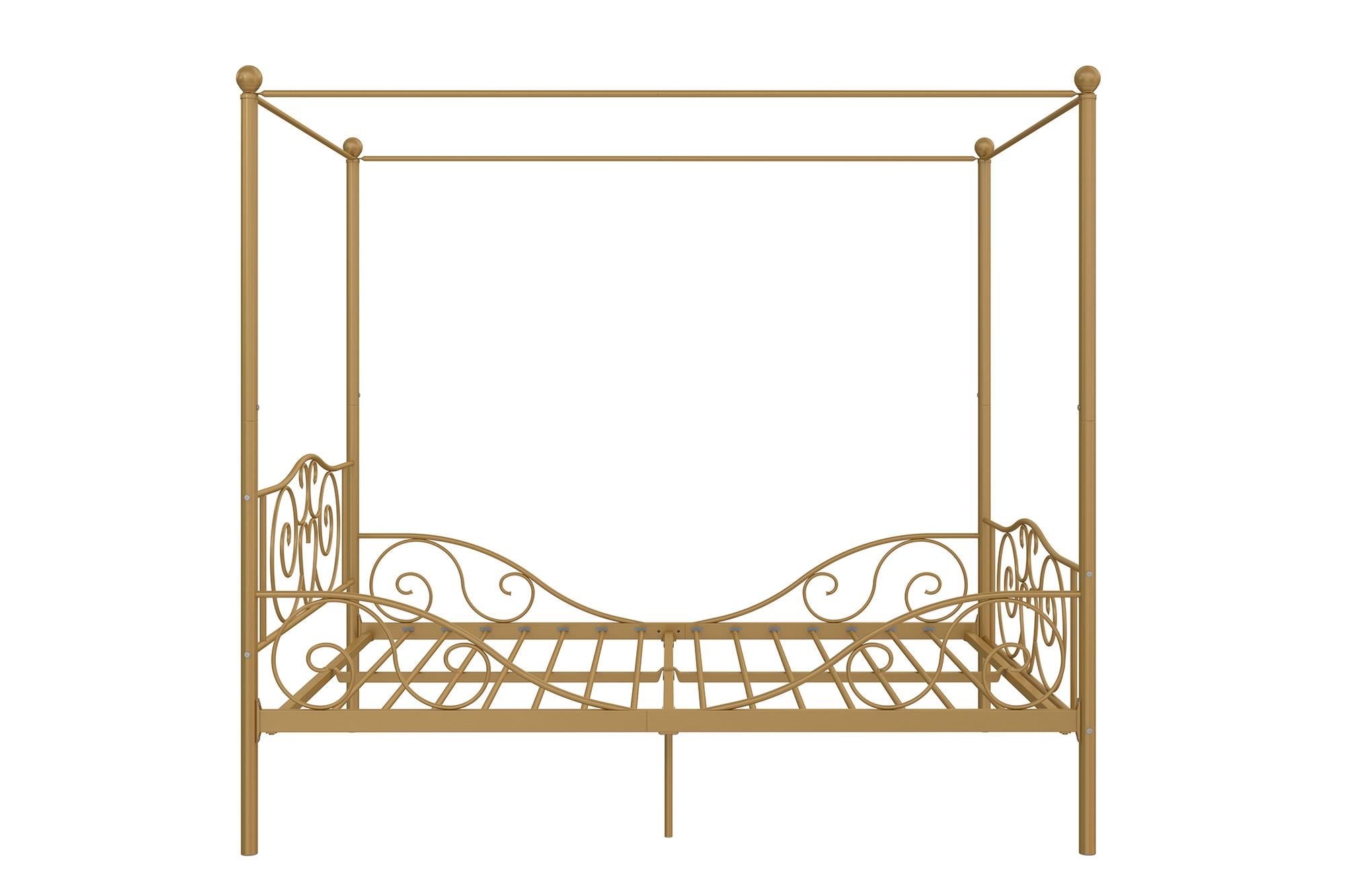 Elm & Oak Metal Canopy Kids Poster Bed, Full, Gold