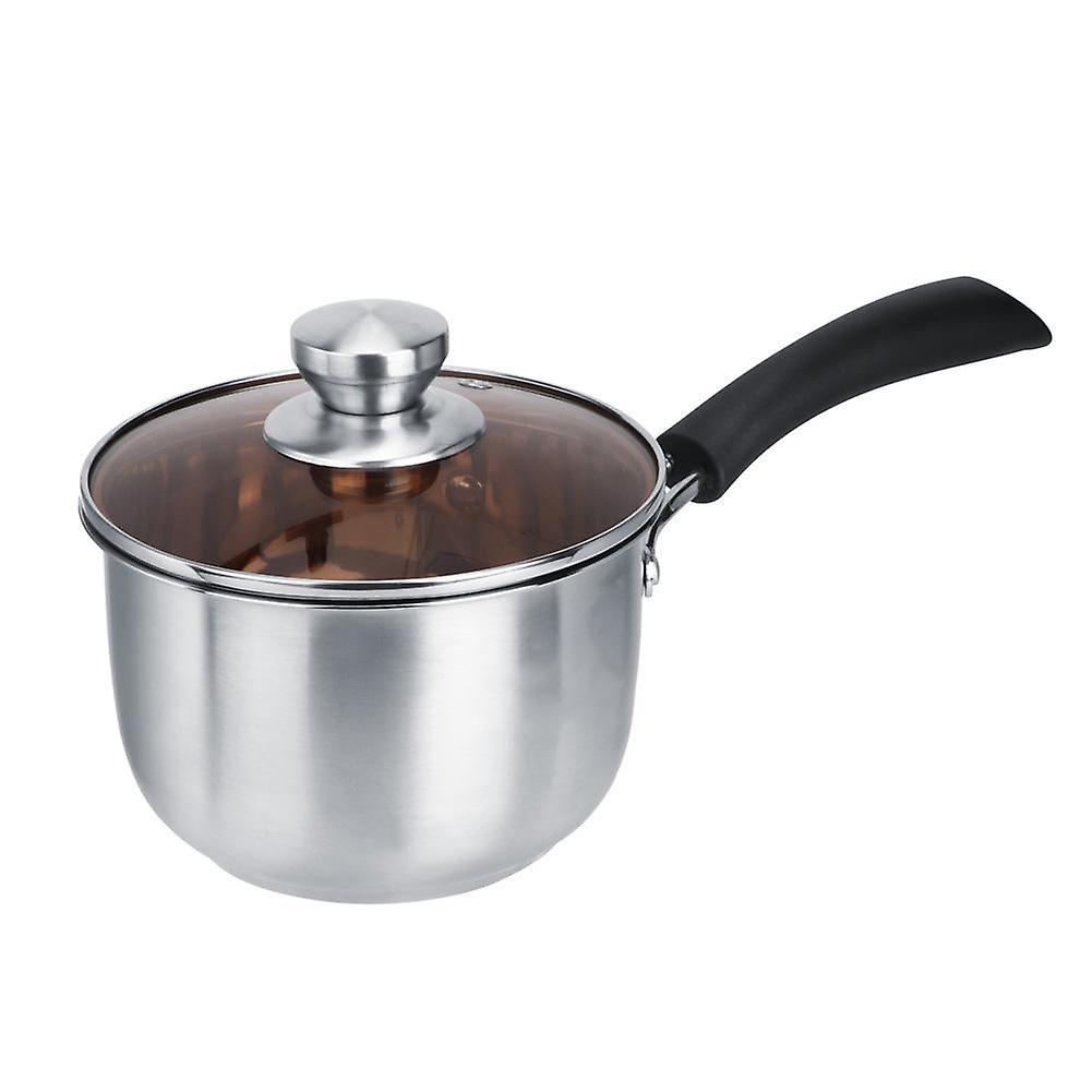 Household Kitchen Stainless Steel Heat Insulation Handle Soup Noddles Pot with Glass Lid (16cm)