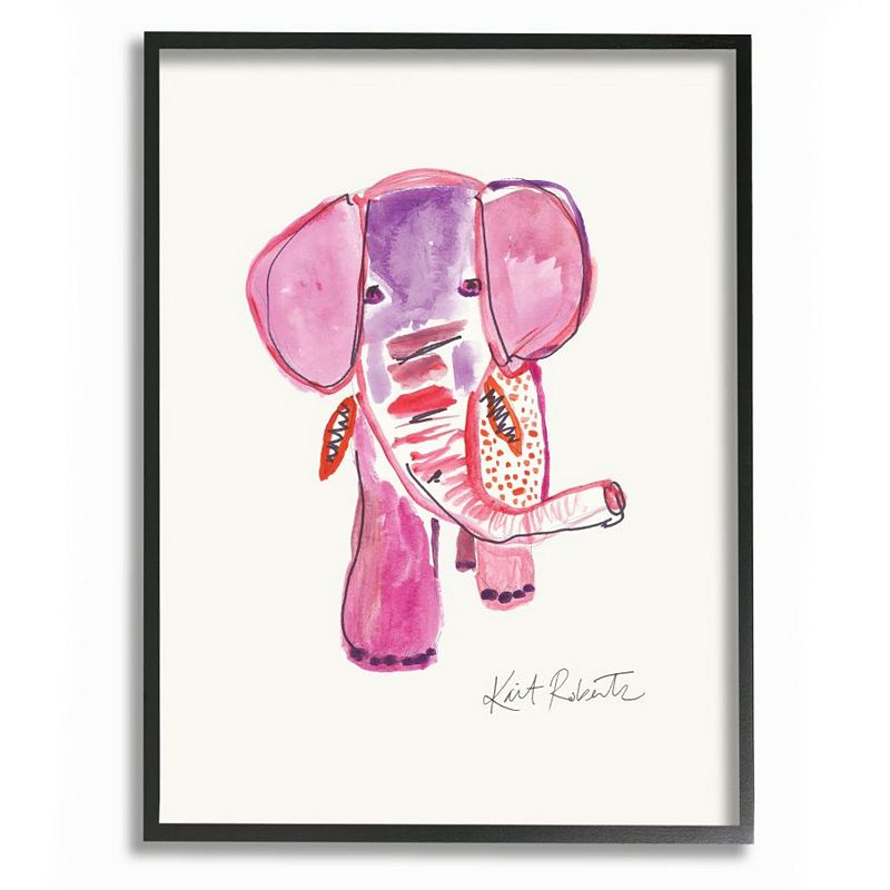 Stupell Home Decor Kids Pink and Red Elephant Watercolor Zoo Animal Wall Art