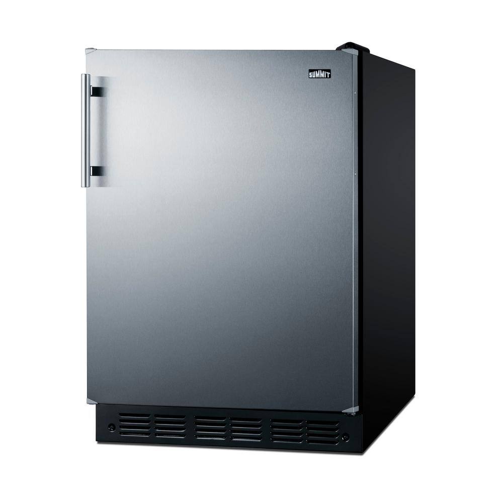 Summit Appliance 23.63 in. 4.9 cu.ft. Mini Refrigerator in Stainless Steel and Black with Freezer CT66BK2SS