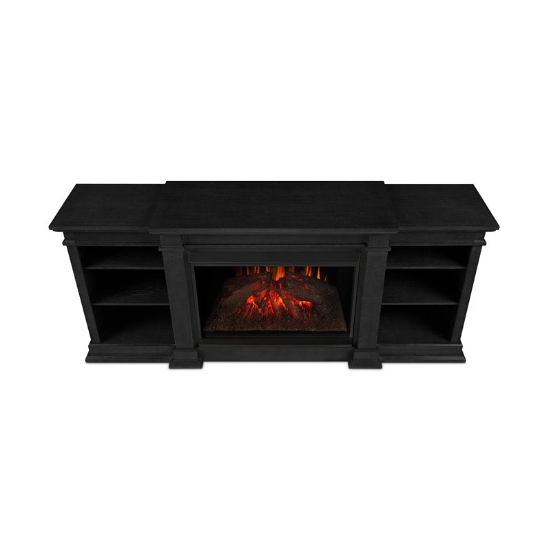 Real Flame Eliot Grand 81.13" Solid Wood and Glass Electric Fireplace in Black