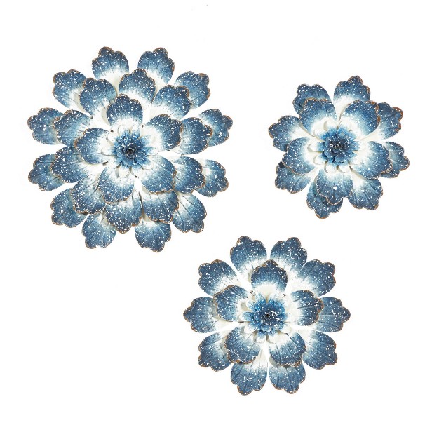 Set Of 3 Metal Floral Wall Decors Blue Olivia amp May