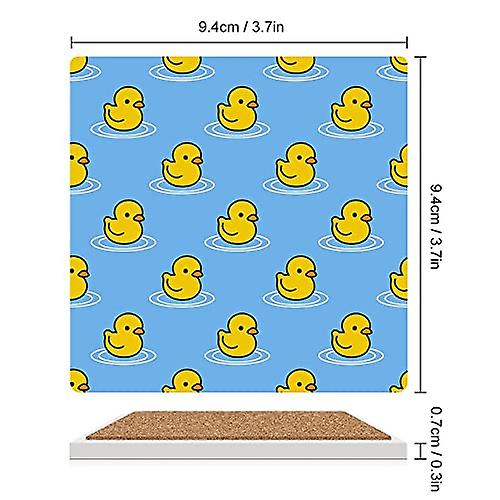 Colourlife Square Drink Coasters 6 Pcs Cartoon Cute Duck Absorbent Ceramic Coffee Coasters For Drinks With Cork Base Housewarming Gift For Home Decor