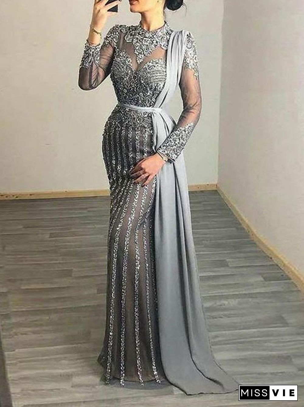 Women'S Dresses Sequin Slim Sheer Evening Dress