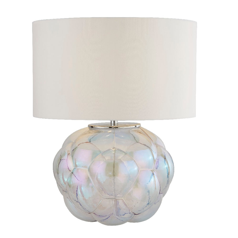 DOT 9711LU Chrome & Iridescent Bubble Glass Retro Table Lamp with White Shade