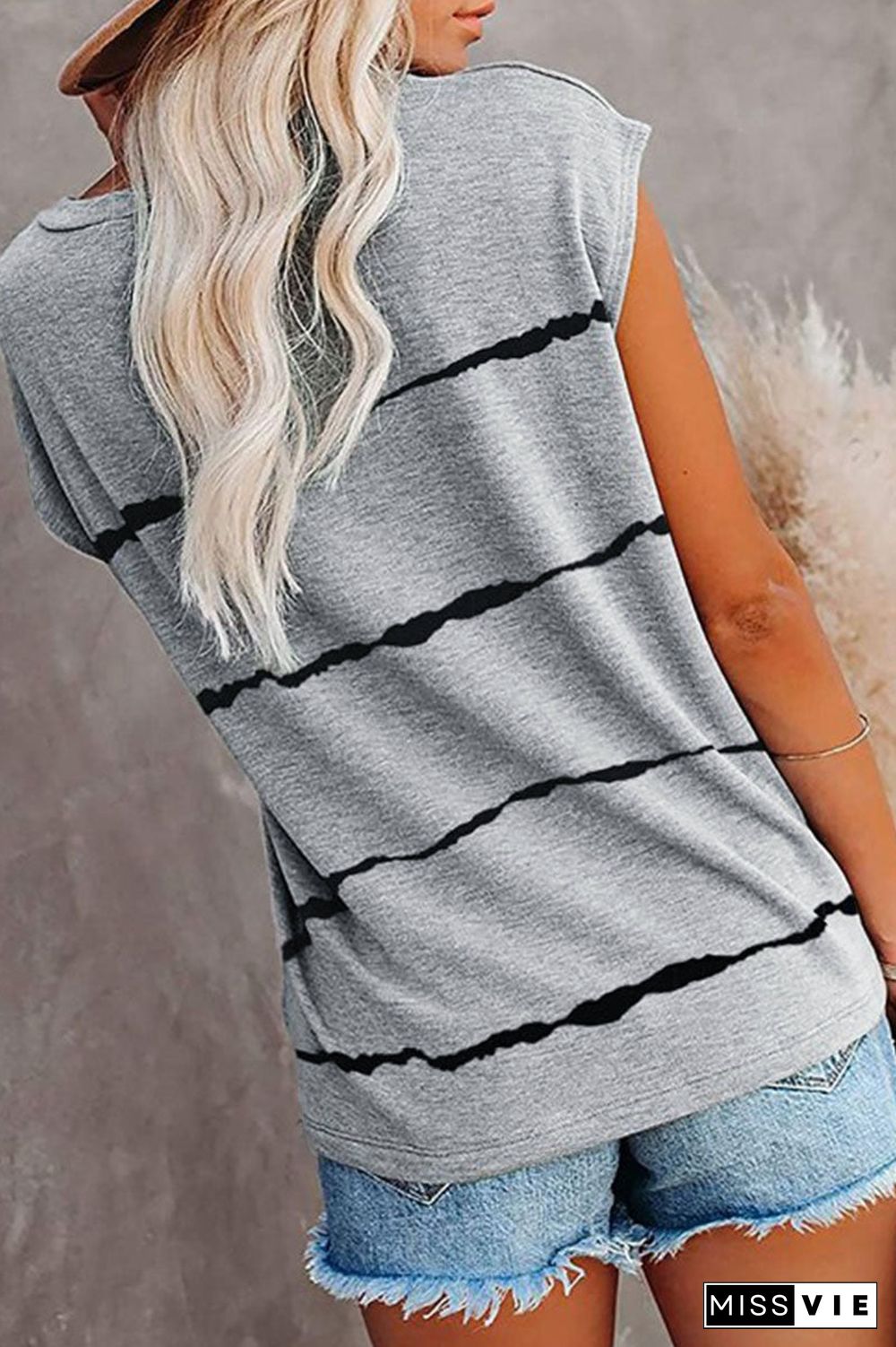 Fashion Street Striped Split Joint O Neck T-Shirts