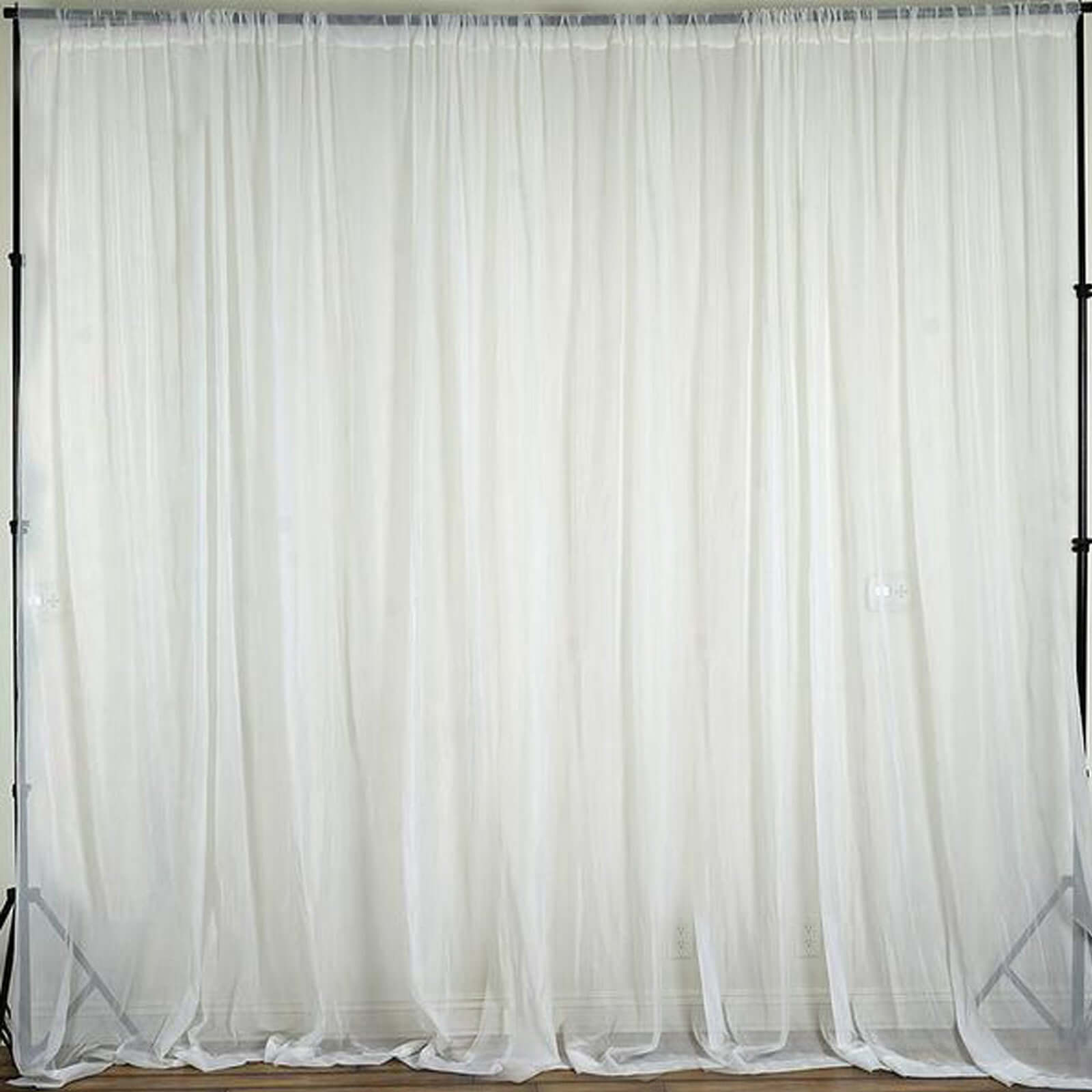 2 Pack White Chiffon Backdrop Drape Curtains, Inherently Flame Resistant Sheer Premium Organza Event Divider Panels With Rod Pockets - 10ftx10ft