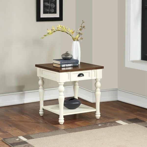 The Gray Barn Jillian Two-tone Ivory and Mocha Wood 1-drawer End Table