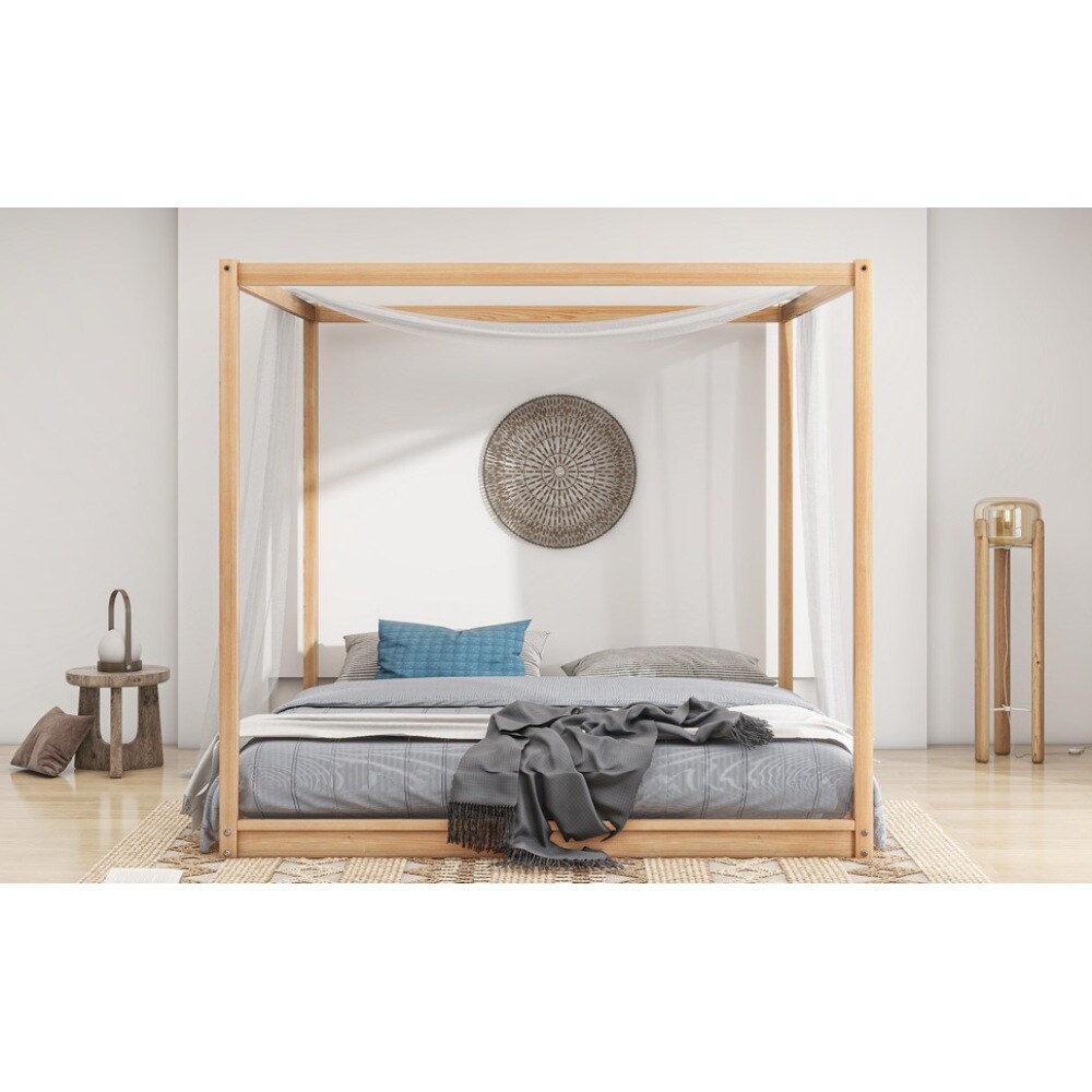 King Size Canopy Bed  Wooden Platform Bed  Modern Style Canopy Platform Bed  Luxury Large Bed Frame