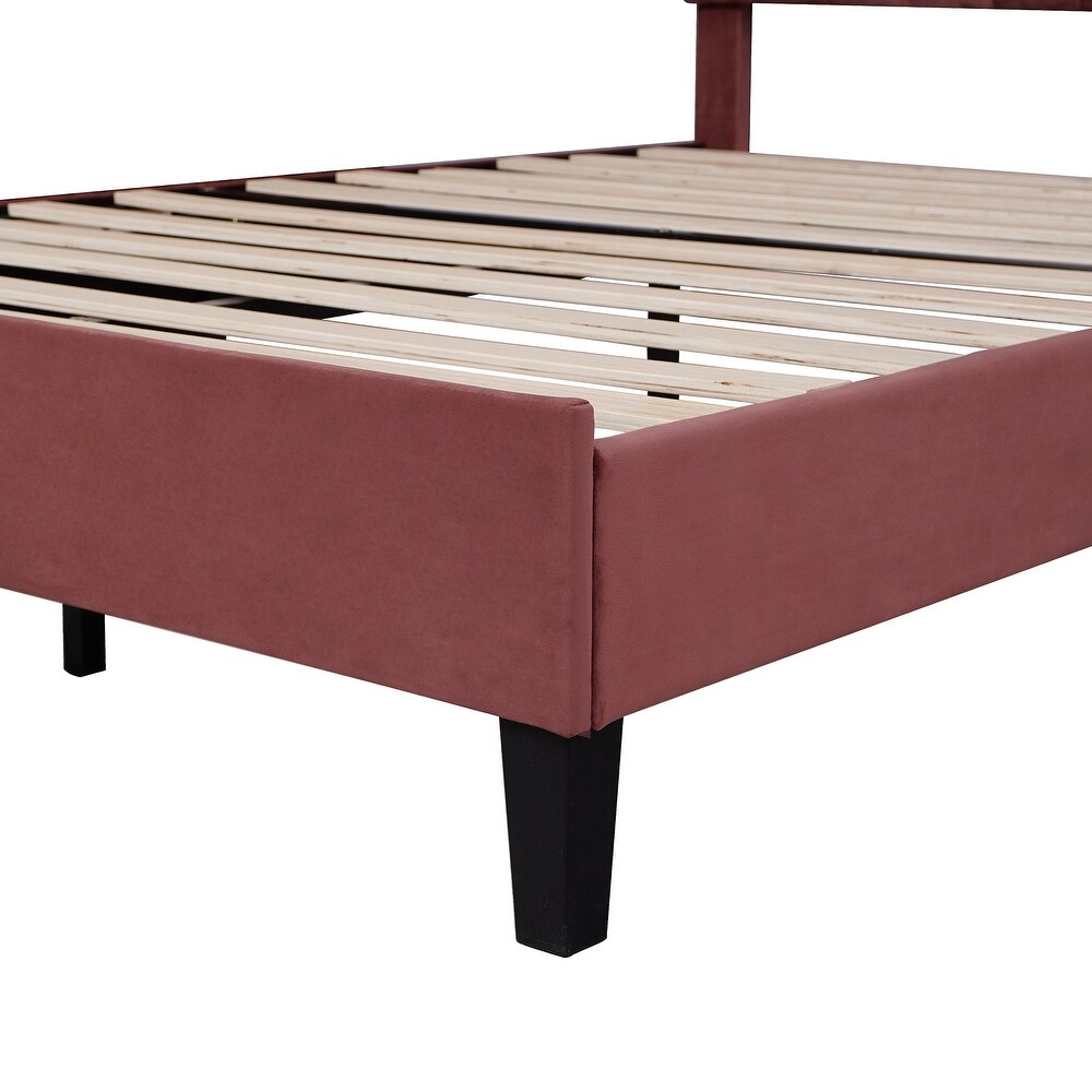 Far Ahead Theme Velvet Platform Bed Upholstered Bed with Flowers Shaped Headboard  Wood Slat Platform Bed for Bedroom