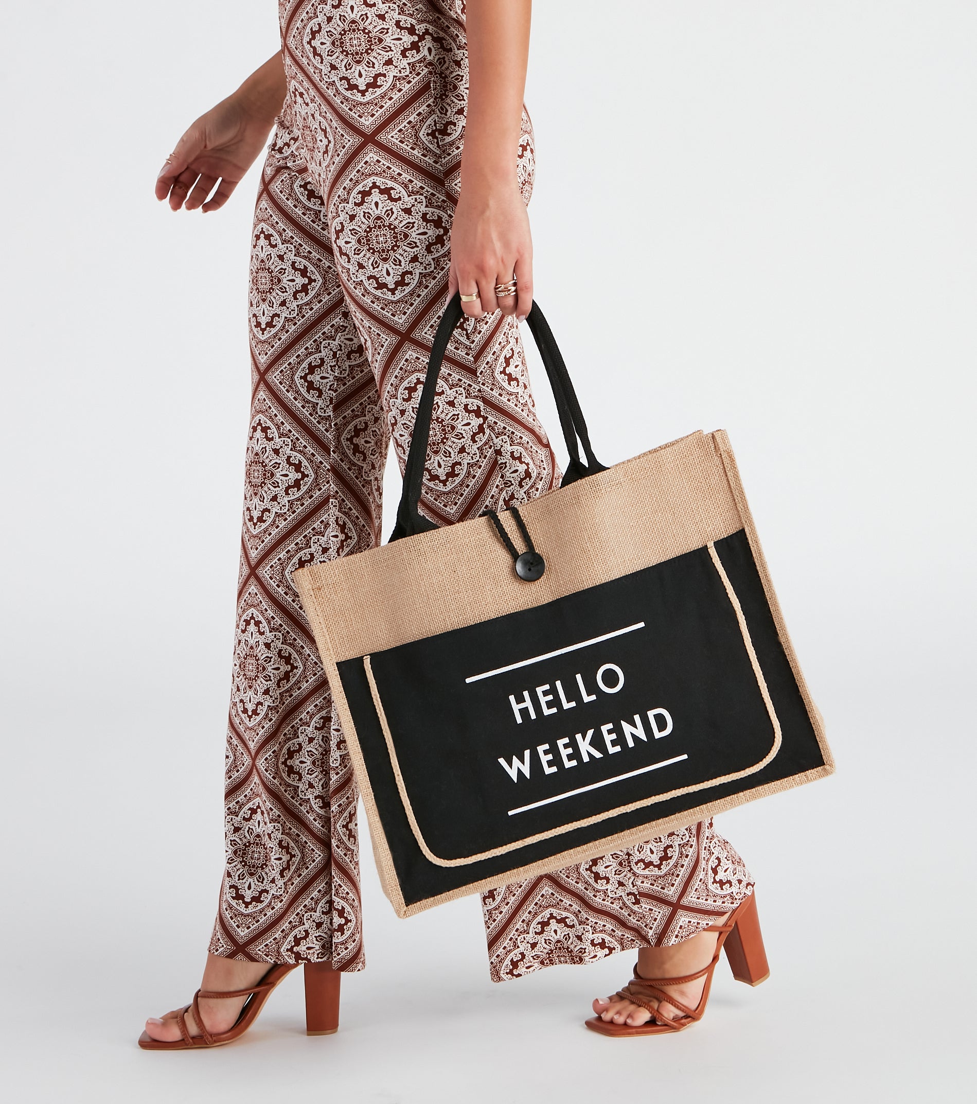 Hello Weekend Straw Tote Bag