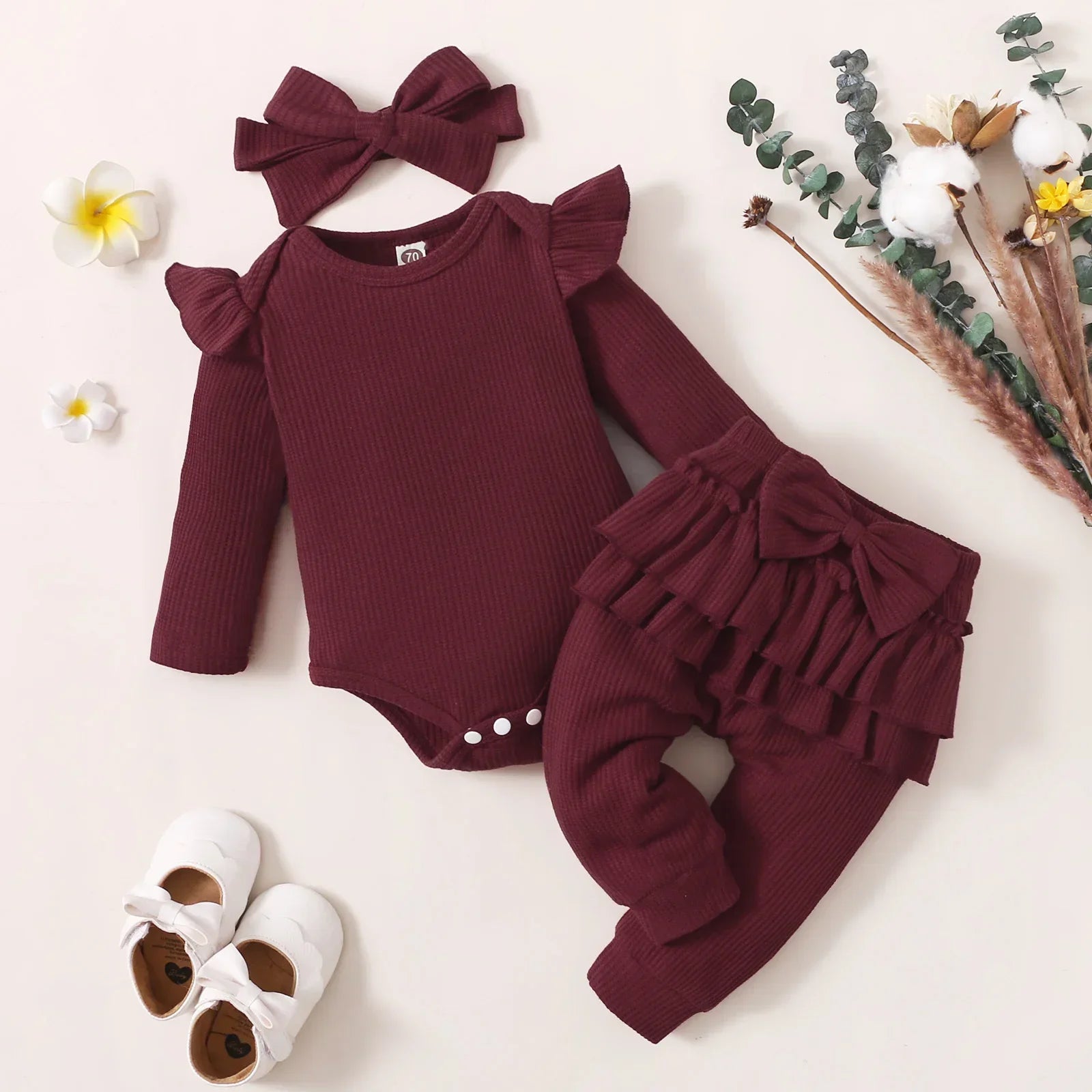 3Pcs Newborn Baby Girl Clothes Sets Infant Outfit Ruffles Romper Top Bow Leopard Pants New Born Autumn Fall Toddler Clothing