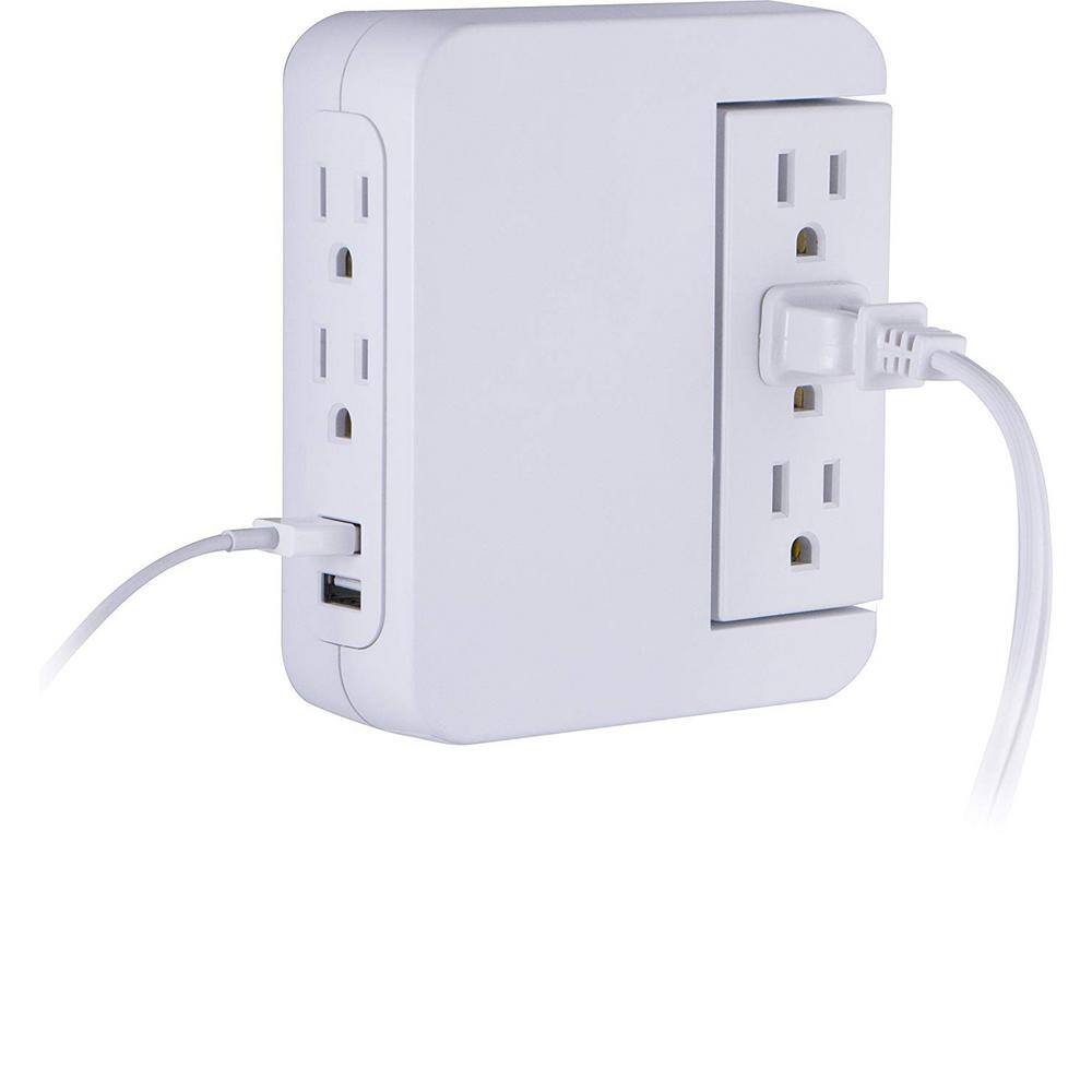 GE 5-Outlet 2 USB Swivel Side-Access Surge Protector Tap 39429