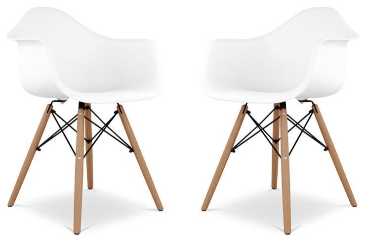 Aron Living Pyramid 17.5 quotPlastic and Beech Wood Armchairs in White (Set of 2)   Midcentury   Dining Chairs   by Homesquare  Houzz