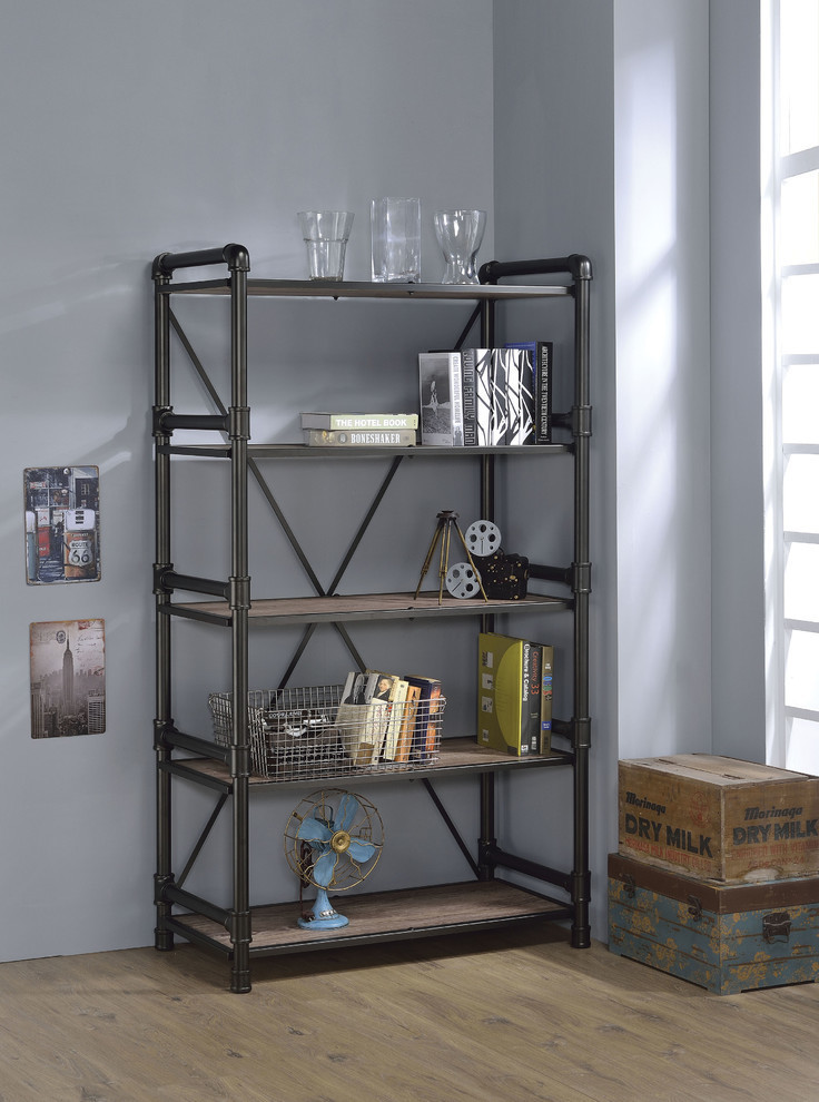 Caitlin Bookshelf  Rustic Oak and Black Finish   Industrial   Bookcases   by HedgeApple  Houzz