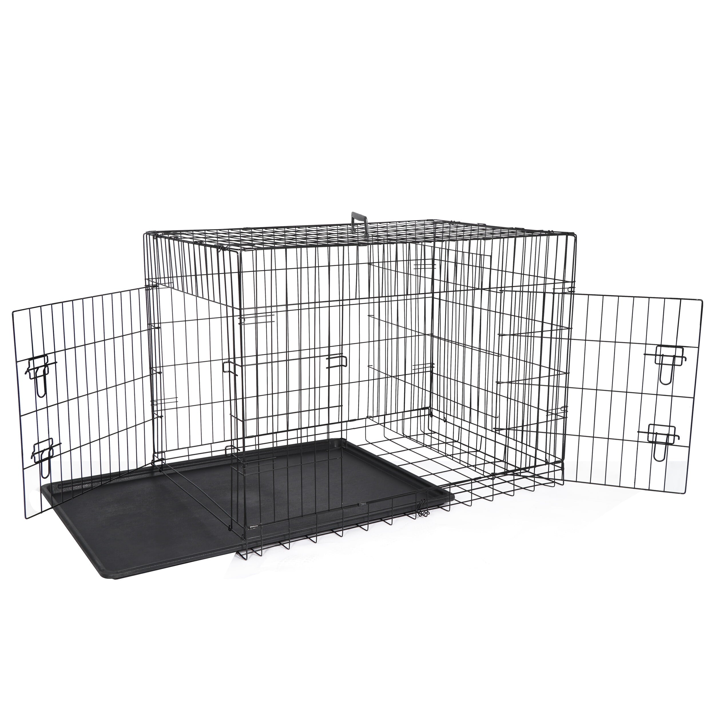 HomGarden 42’’ Foldable Large Dog Crate Kennel Double Door Steel Dog Cage， Black