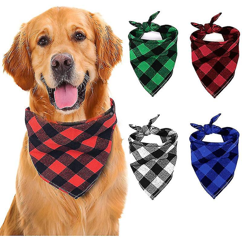 4pcs Classic Plaid Cotton Bandana Neckerchief Dogs Cats Triangle Scarf