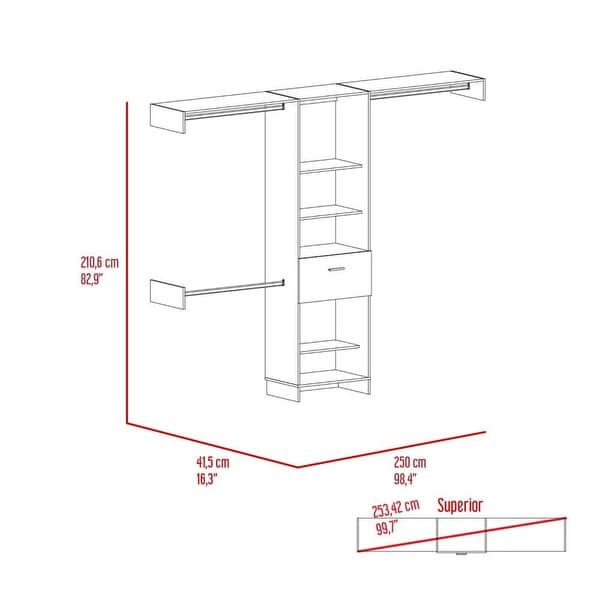 Distinctive Design 1-Drawer 5-Shelf Closet System for Living Room， Extra Space， Easy Assemble， Living Room， Bedroom - - 37928509