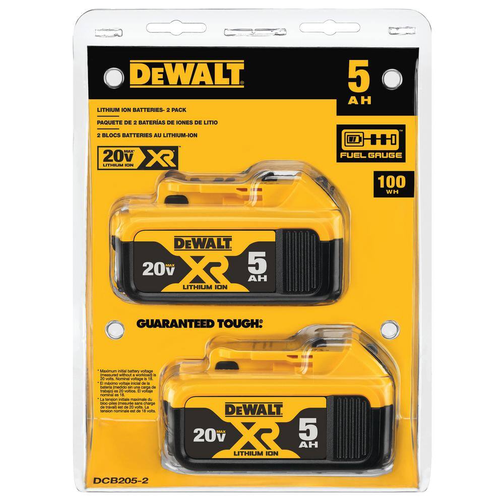 DW 20V MAX XR Premium Lithium-Ion 5.0Ah Battery Pack (2 Pack) DCB205-2